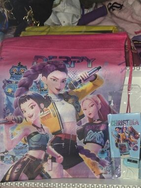 NEW..Derpy Pop Star Drawstring Bag - Pink/Purple With Pencil Pouch